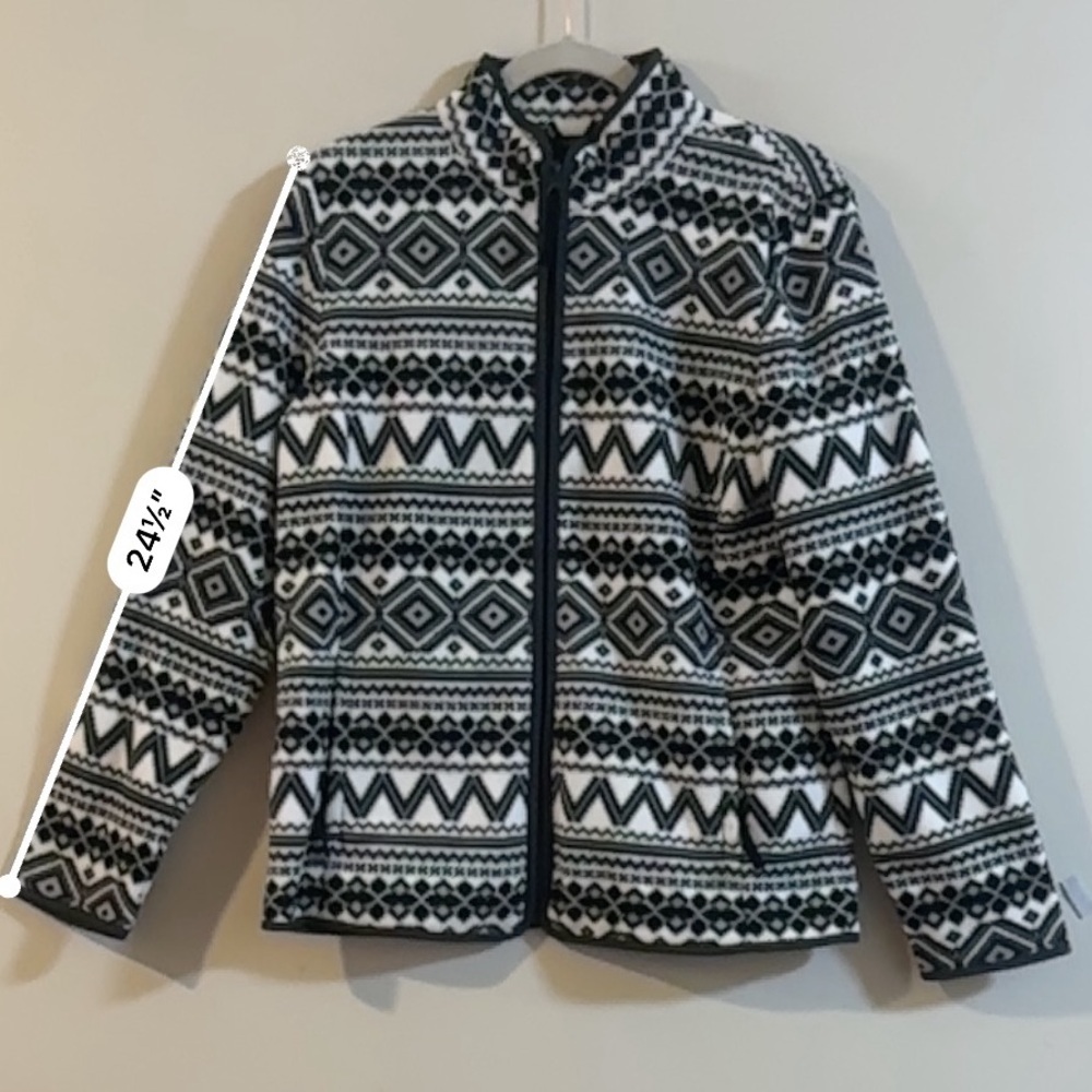 Talbots GEO-PRINT FAIR ISLE POLAR FLEECE JACKET Size Medium - Black and White - Picture 10 of 11